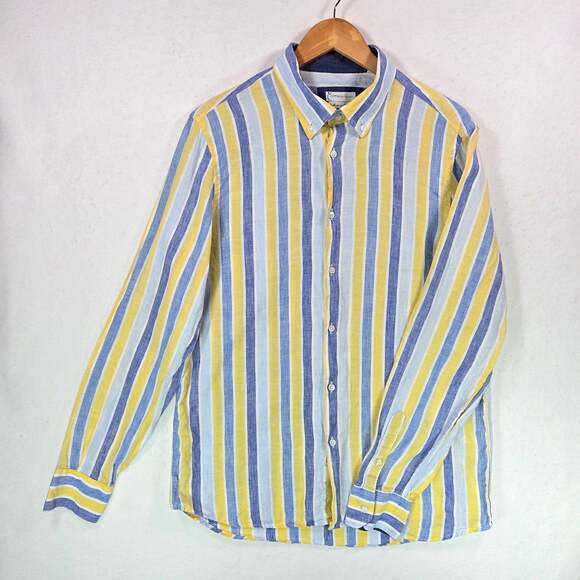 Cotton & Colors Other - Cotton & Colors Men's Made in Italy Button-Down Linen Striped Long Sleeve Large